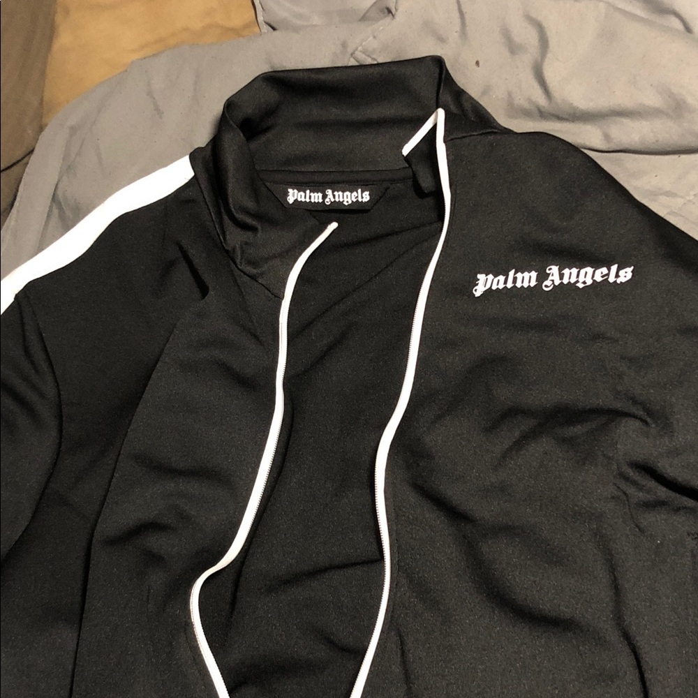 Palm Angels Black Track Jacket with White Accents